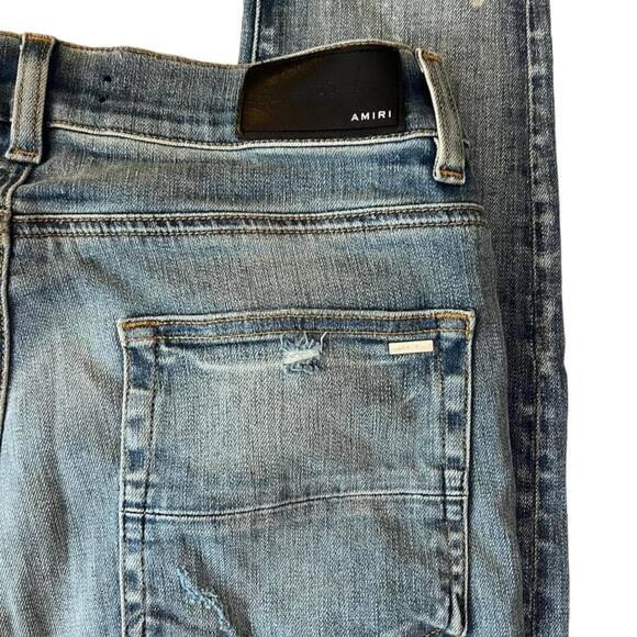 Amiri Embroidered Logo Distressed Skinny Denim Jeans Size 32 - Picture 6 of 11
